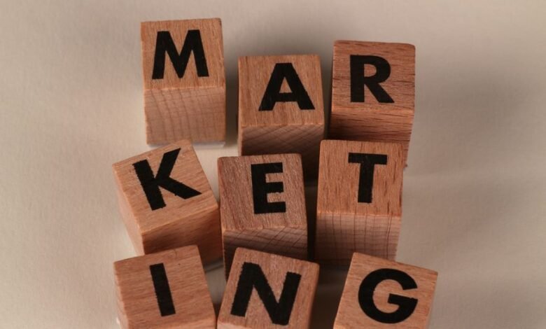 wooden blocks spelling marketing