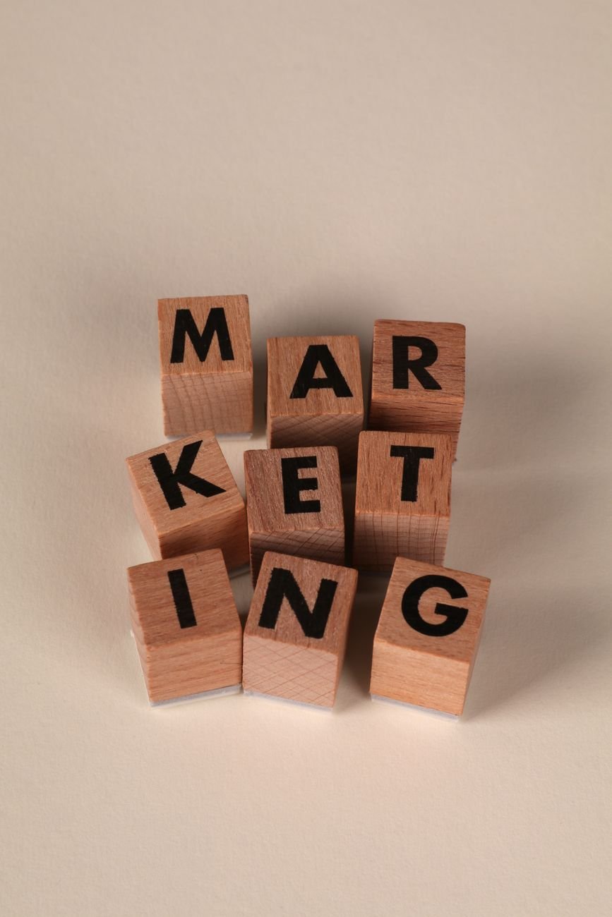 wooden blocks spelling marketing