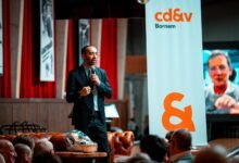 business speaker at indoor conference event