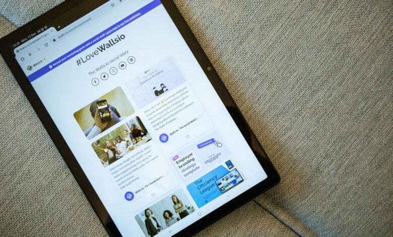 tablet displaying front page of walls io website