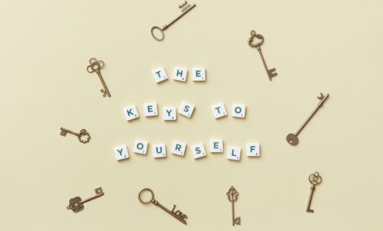 block letters surrounded with keys