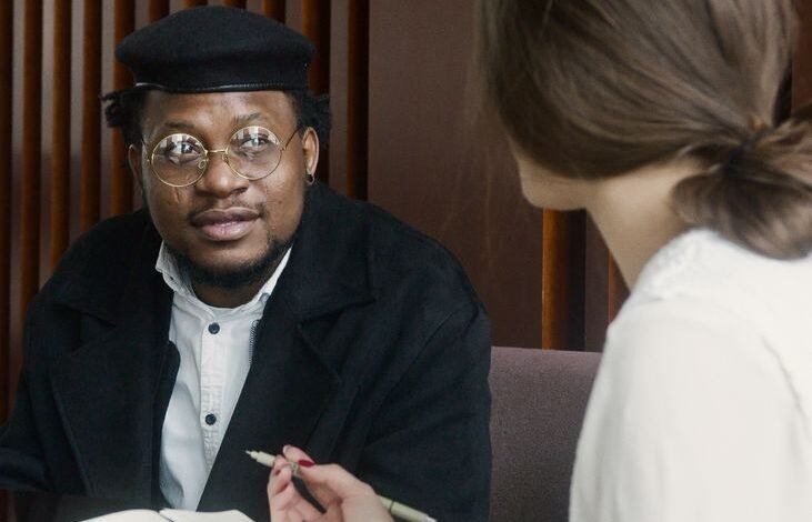 man having an interview