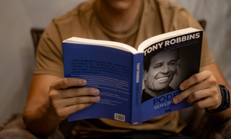 motivational book in hands of man