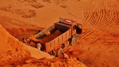 aerial view of red soil extraction scene