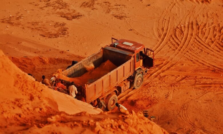 aerial view of red soil extraction scene
