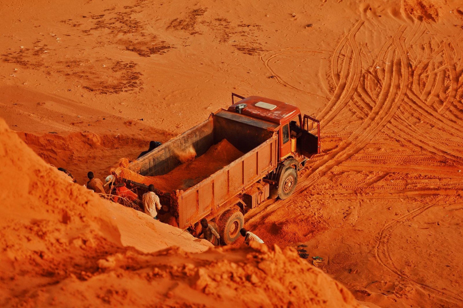 aerial view of red soil extraction scene