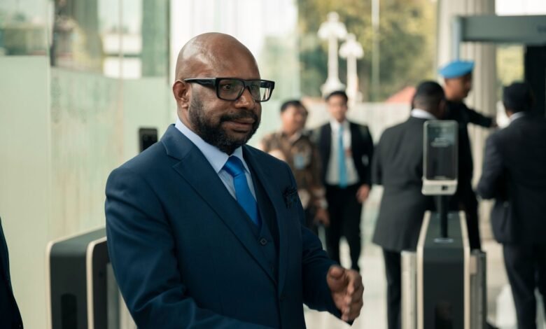businessman entering corporate office building