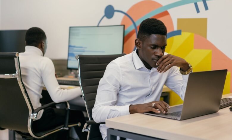 men working in an office