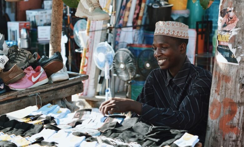 man selling socks on a market