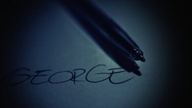 black pen on top of white paper with george text