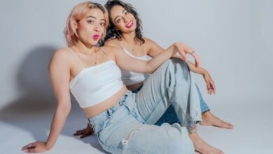 young women posing for stylish friendship portrait