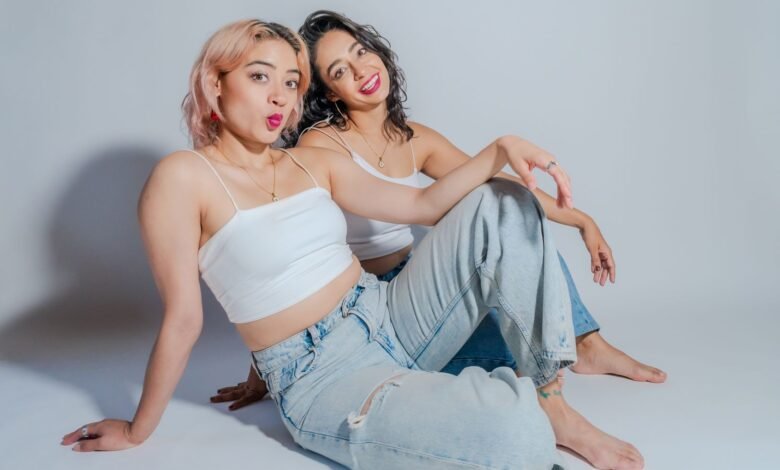 young women posing for stylish friendship portrait