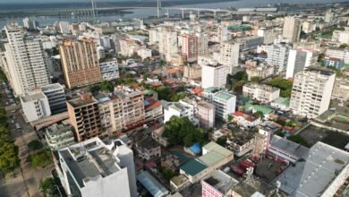 aerial view of maputo cityscape with bridge