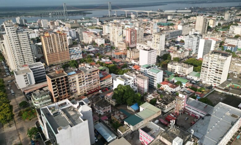 aerial view of maputo cityscape with bridge