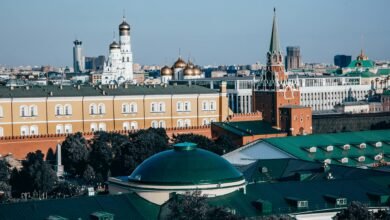 cityscape with towers and green roofs