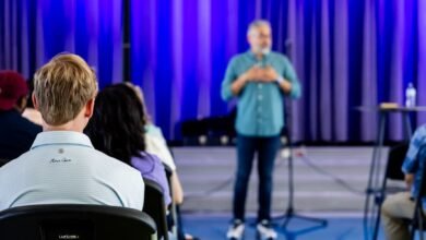 speaker engaging audience in modern conference