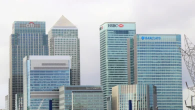 Skyline bank buildings