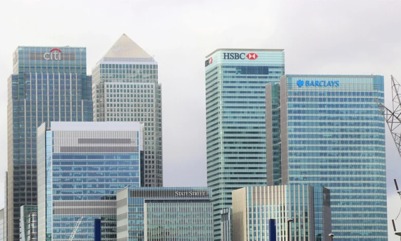 Skyline bank buildings