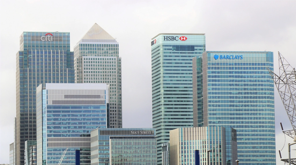 Skyline bank buildings