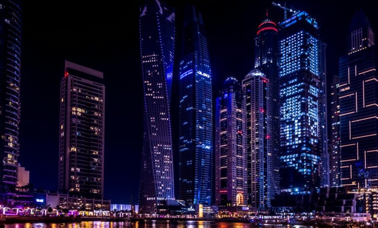 twisted building during nighttime