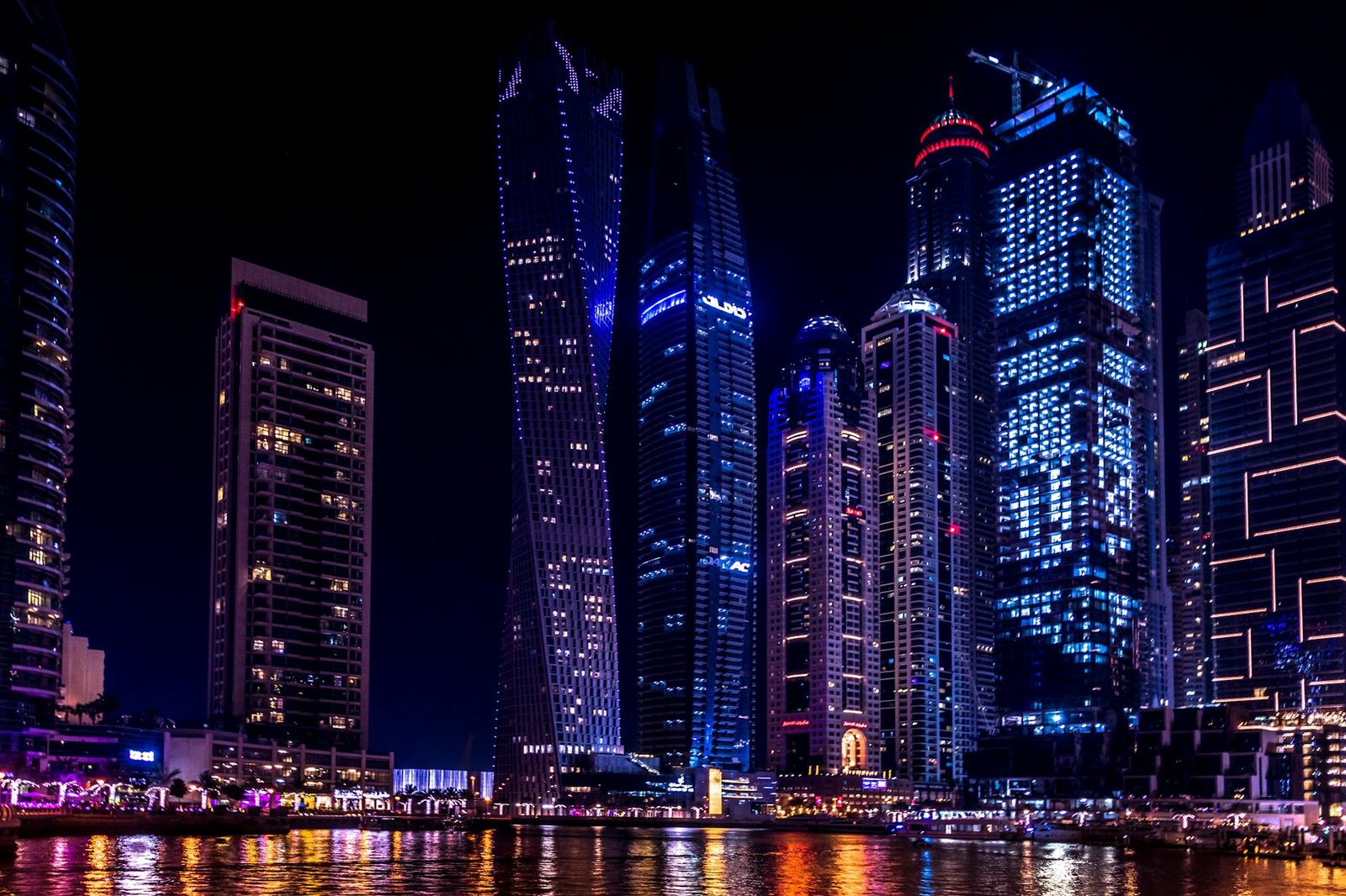 twisted building during nighttime