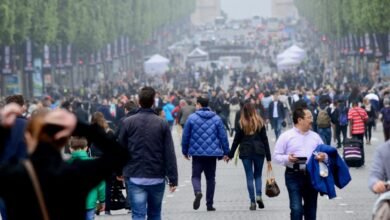 bustling crowd along champs elysees paris