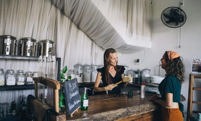woman selling assorted eco friendly products