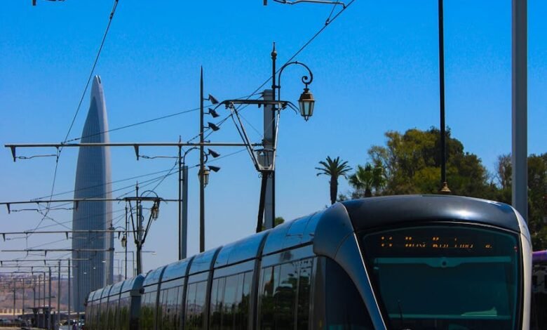 modern tram on a sunny day in rabat morocco