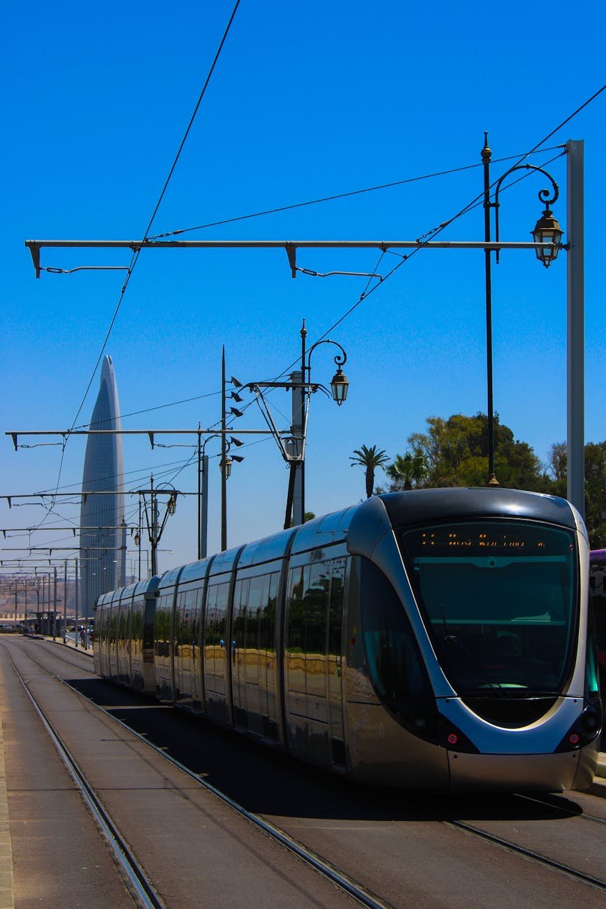 modern tram on a sunny day in rabat morocco
