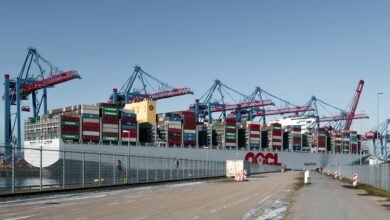 container shipping terminal at hamburg port