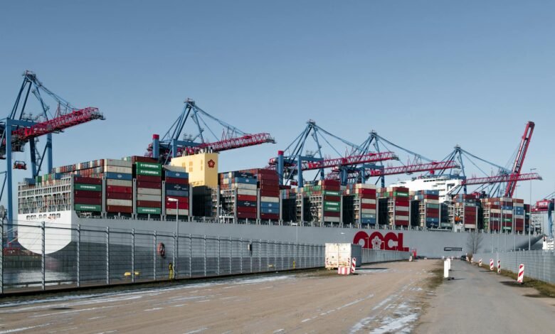 container shipping terminal at hamburg port