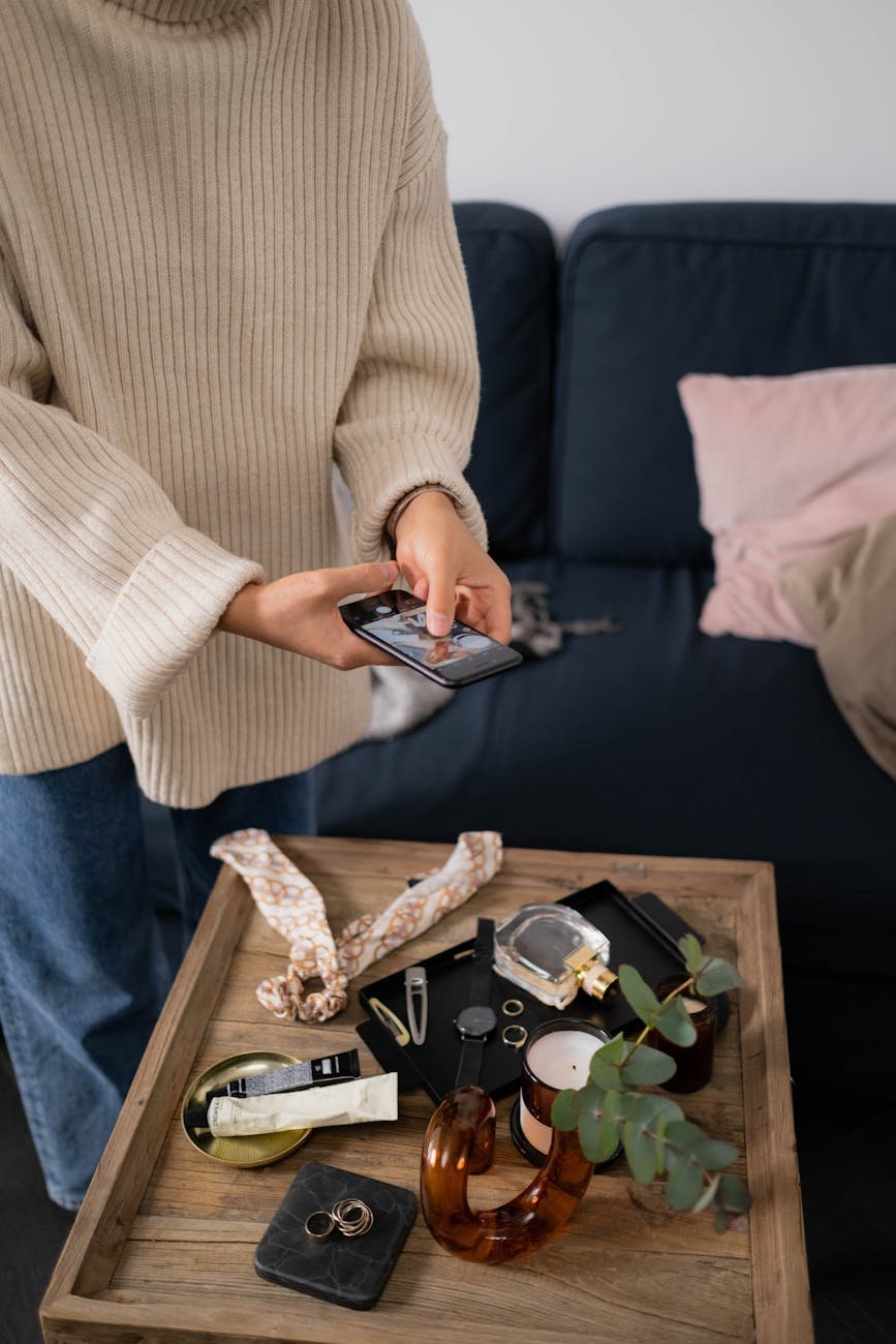 woman photographing cosmetics