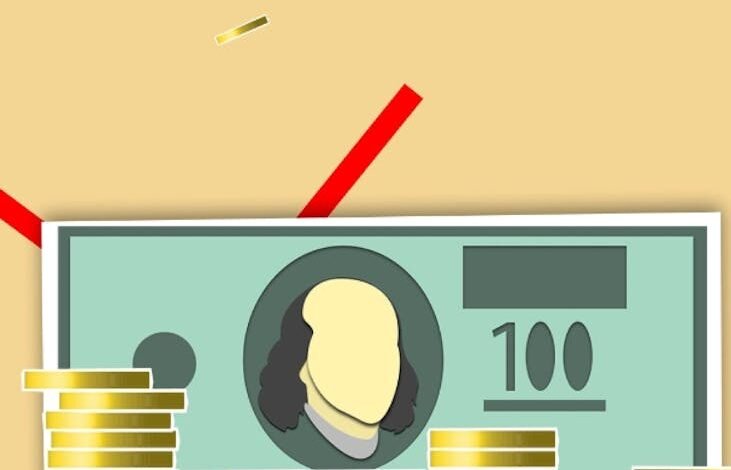 illustration of banknote and coins representing economy concept