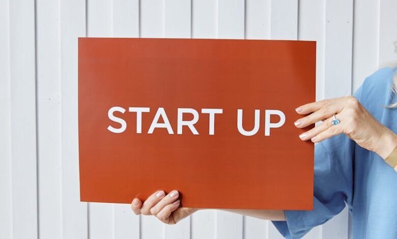 person holding a paper with start up sign