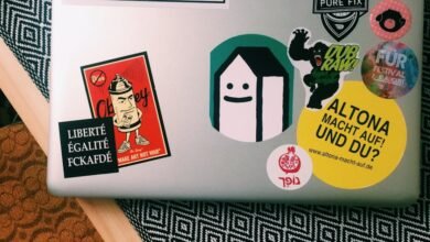 macbook pro with different stickers