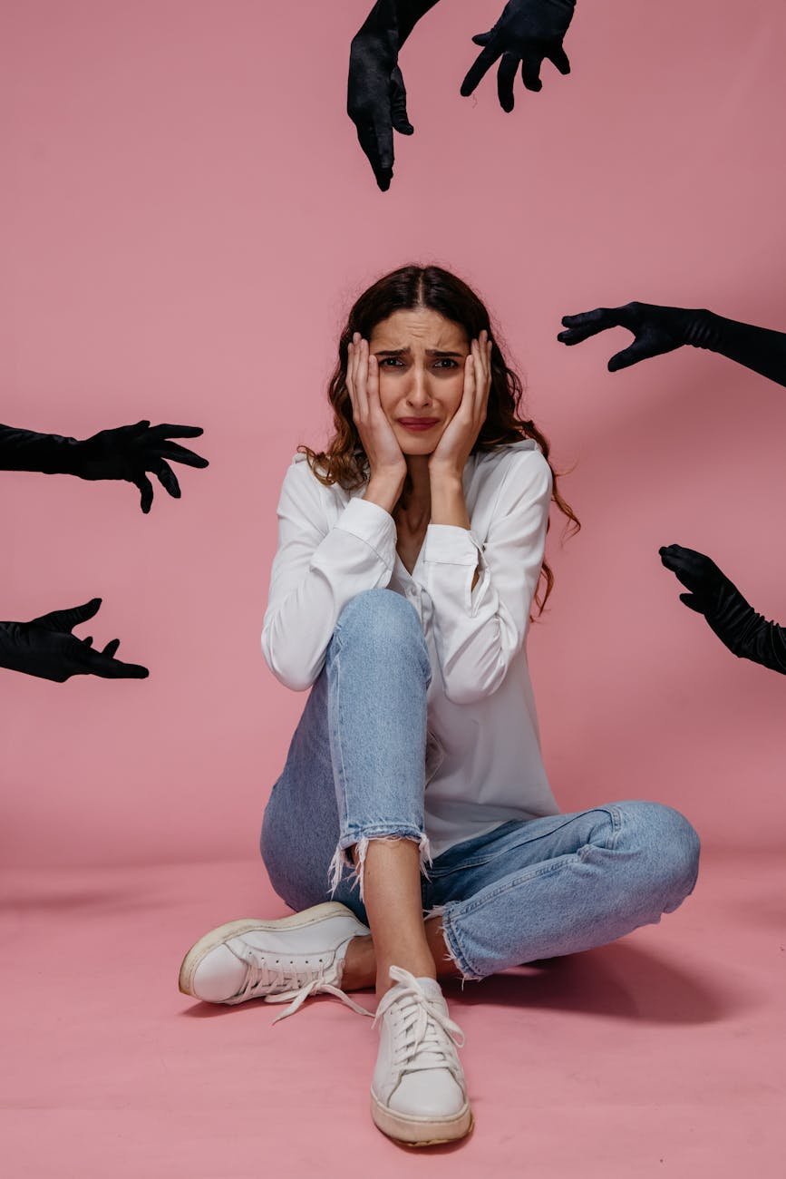 a woman sitting on the floor