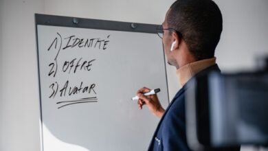 young man writing on a whiteboard