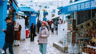 vibrant street scene in sidi bou said tunisia