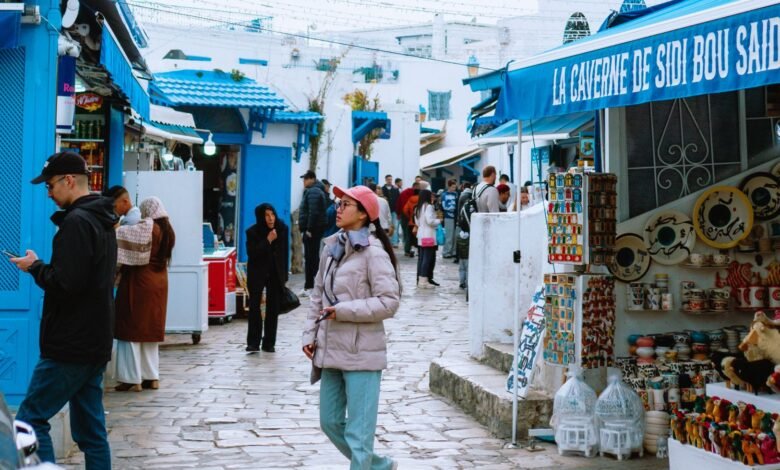 vibrant street scene in sidi bou said tunisia