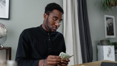 a man counting money