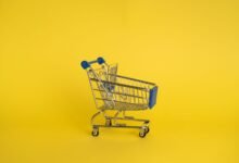empty shopping cart on yellow background